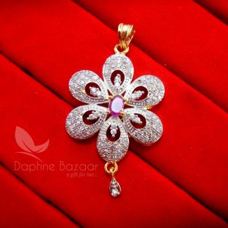 AD71, Daphne Pink Flower Zircon Studded Pendant for Women