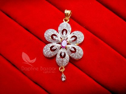 AD71, Daphne Pink Flower Zircon Studded Pendant for Women