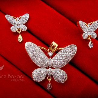 AD72, Daphne Designer Butterfly Zircon Pendant Set for Women
