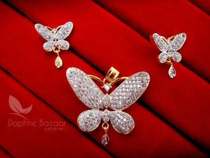 AD72, Daphne Designer Butterfly Zircon Pendant Set for Women