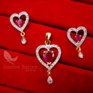 AD75, Daphne Designer Pink Heart Zircon Pendant Set for Women