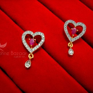 AD75, Daphne Designer Pink Heart Zircon Pendant Set for Women - EARRINGS