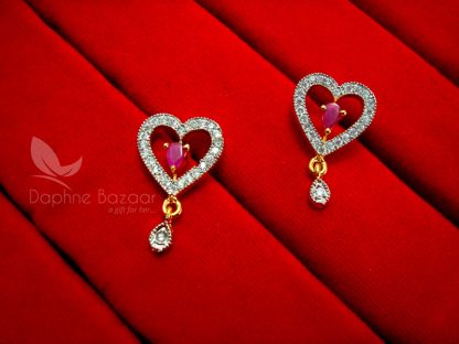AD75, Daphne Designer Pink Heart Zircon Pendant Set for Women - EARRINGS