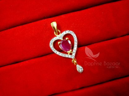 AD75, Daphne Designer Pink Heart Zircon Pendant Set for Women - PENDANT