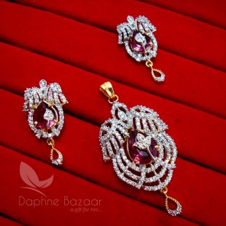 AD76 Daphne Wine Shade Crystal Pendant and Earrings for Women, Anniversary Gift