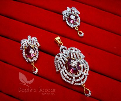 AD76 Daphne Wine Shade Crystal Pendant and Earrings for Women, Anniversary Gift