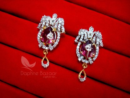 AD76 Daphne Wine Shade Crystal Pendant and Earrings for Women, Anniversary Gift - EARRINGS