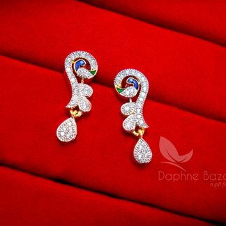 AD78, Daphne New Zircon Studded Peacock Meenakari Pendant Earrings - EARRINGS