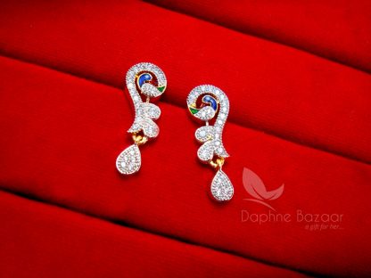 AD78, Daphne New Zircon Studded Peacock Meenakari Pendant Earrings - EARRINGS