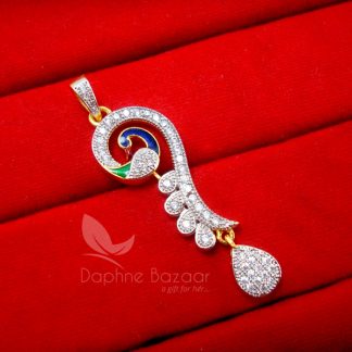 AD78, Daphne New Zircon Studded Peacock Meenakari Pendant Earrings - PENDANT