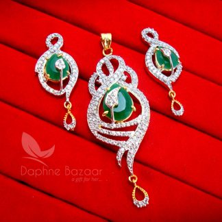 AD80 Daphne Zircon Studded Green Shade Pendant Earrings