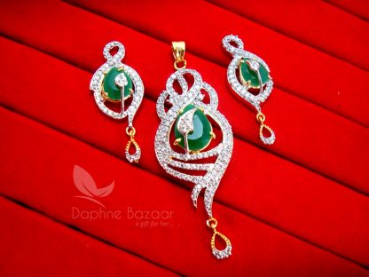 AD80 Daphne Zircon Studded Green Shade Pendant Earrings