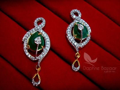 AD80 Daphne Zircon Studded Green Shade Pendant Earrings - EARRINGS