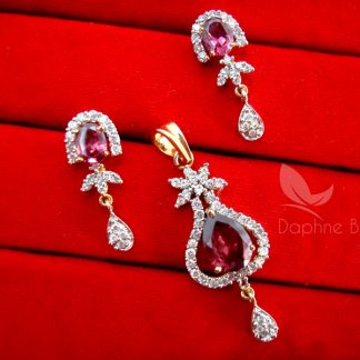 AD81 Daphne Wine Shade Crystal Pendant and Earrings