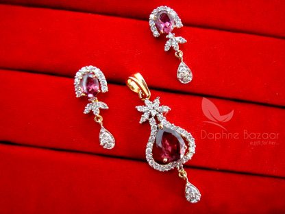 AD81 Daphne Wine Shade Crystal Pendant and Earrings