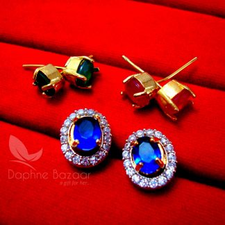 CE29, Fashionable Oval SixInOne Changeable Zircon Earrings for Women - BLUE