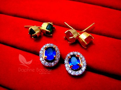 CE29, Fashionable Oval SixInOne Changeable Zircon Earrings for Women - BLUE
