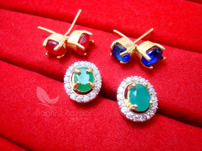 CE29, Fashionable Oval SixInOne Changeable Zircon Earrings for Women - GREEN