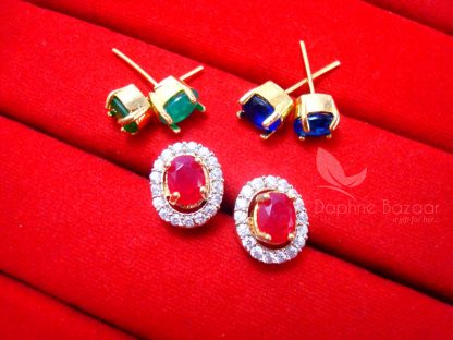 CE29, Fashionable Oval SixInOne Changeable Zircon Earrings for Women - PINK