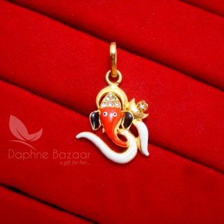 D11P, God Ganesha Om Design Zircon Pendant Temple Jewellery