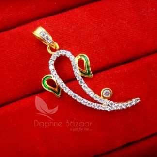 D12P, God Ganesha Designer Zircon Pendant Temple Jewelry