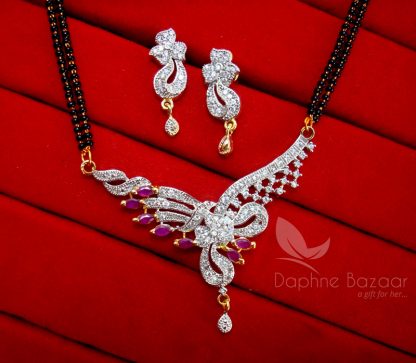 MS73, Daphne Flora Pink Zircon Studded Mangalsutra for Women