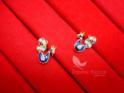 AD17, Daphne Zircon Studded Peacock Meenakari Pendant Earrings Set - EARRING