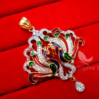 AD82, Daphne Multi Color Peacock Meenakari Zircon Pendant Set - PENDANT