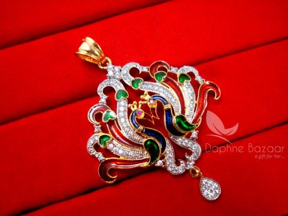 AD82, Daphne Multi Color Peacock Meenakari Zircon Pendant Set - PENDANT