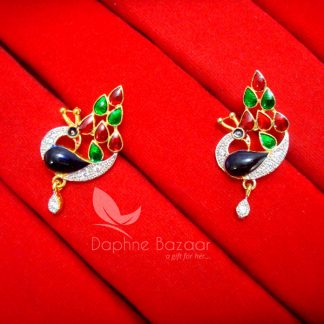 AD89, Daphne Peacock Zircon Meenakari Pendant Set - EARRINGS