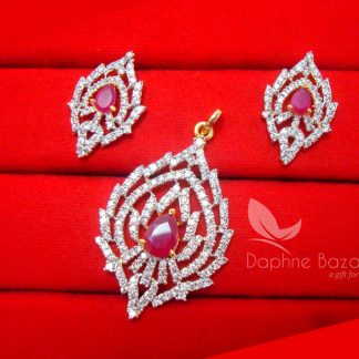 AD96, Daphne Party Wear Pink Zircon Pendant Earrings