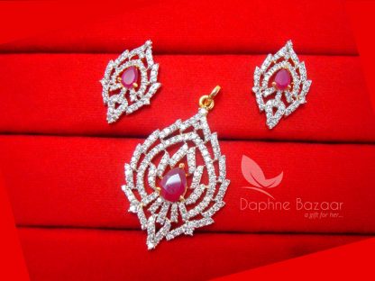 AD96, Daphne Party Wear Pink Zircon Pendant Earrings