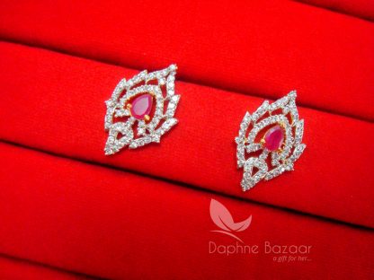 AD96, Daphne Party Wear Pink Zircon Pendant Earrings - EARRINGS