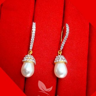 E14, Zircon studded Pearls Hangings Earrings for Girls - FRONT
