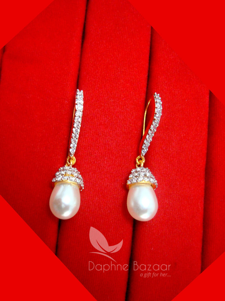 E14, Zircon studded Pearls Hangings Earrings for Girls - FRONT