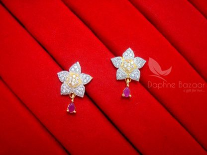 E23, Daphne Pink Zircon Golden Silver Star Earrings