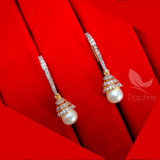 E25, Tiny Zircon Studded Pearls Hangings Earrings for Girl