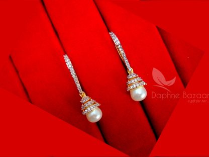 E25, Tiny Zircon Studded Pearls Hangings Earrings for Girl