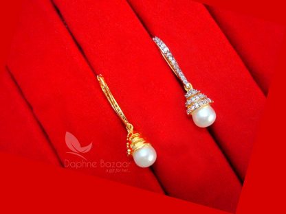 E25, Tiny Zircon Studded Pearls Hangings Earrings for Girls - BACK