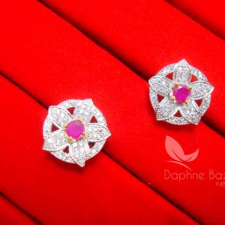 E52, Daphne Sparkling Pink Zircon Designer Round Earrings