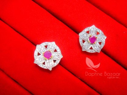 E52, Daphne Sparkling Pink Zircon Designer Round Earrings