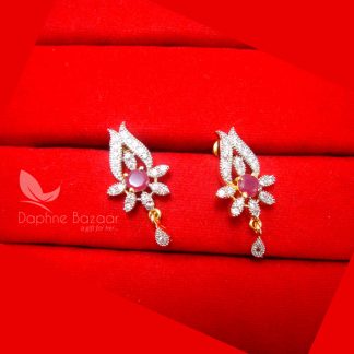 S34E, Daphne Pink Zircon Flower Earrings for Women