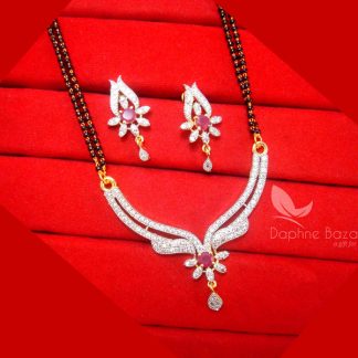 S34, Daphne Pink Zircon Flower Mangalsutra set for Women.JPG