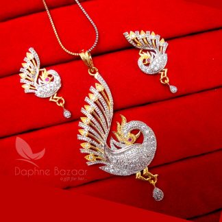 Z14 Daphne Zircon Studded Two Tone Peacock Pendant Set