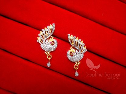 Z14 Daphne Zircon Studded Two Tone Peacock Pendant Set - EARRINGS