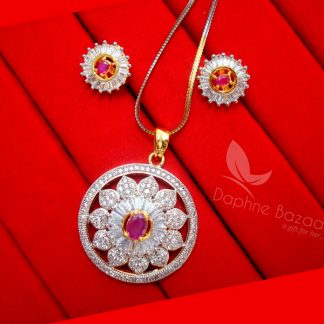 Z16, Daphne Party Wear Pink Zircon Pendant Earrings