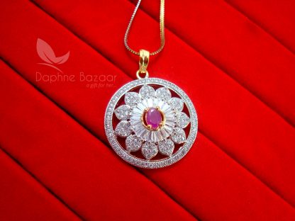 Z16, Daphne Party Wear Pink Zircon Pendant Earrings - PENDANT