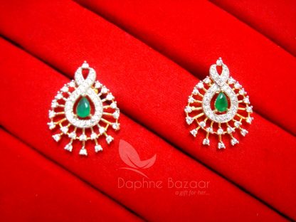 Z18 Daphne Designer Gold Plated Green Zircon Pendant Set - EARRINGS