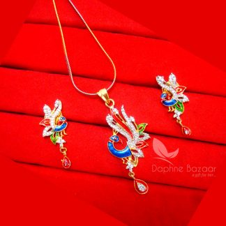 Z19, Daphne Gold Plated Peacock Meenakari Pendant Set for Rakhi Gift