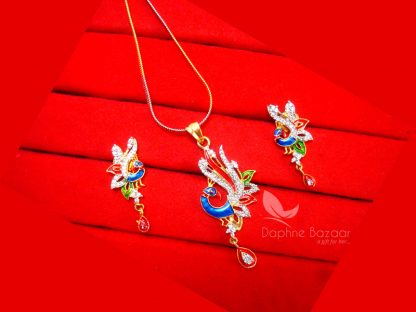 Z19, Daphne Gold Plated Peacock Meenakari Pendant Set for Rakhi Gift